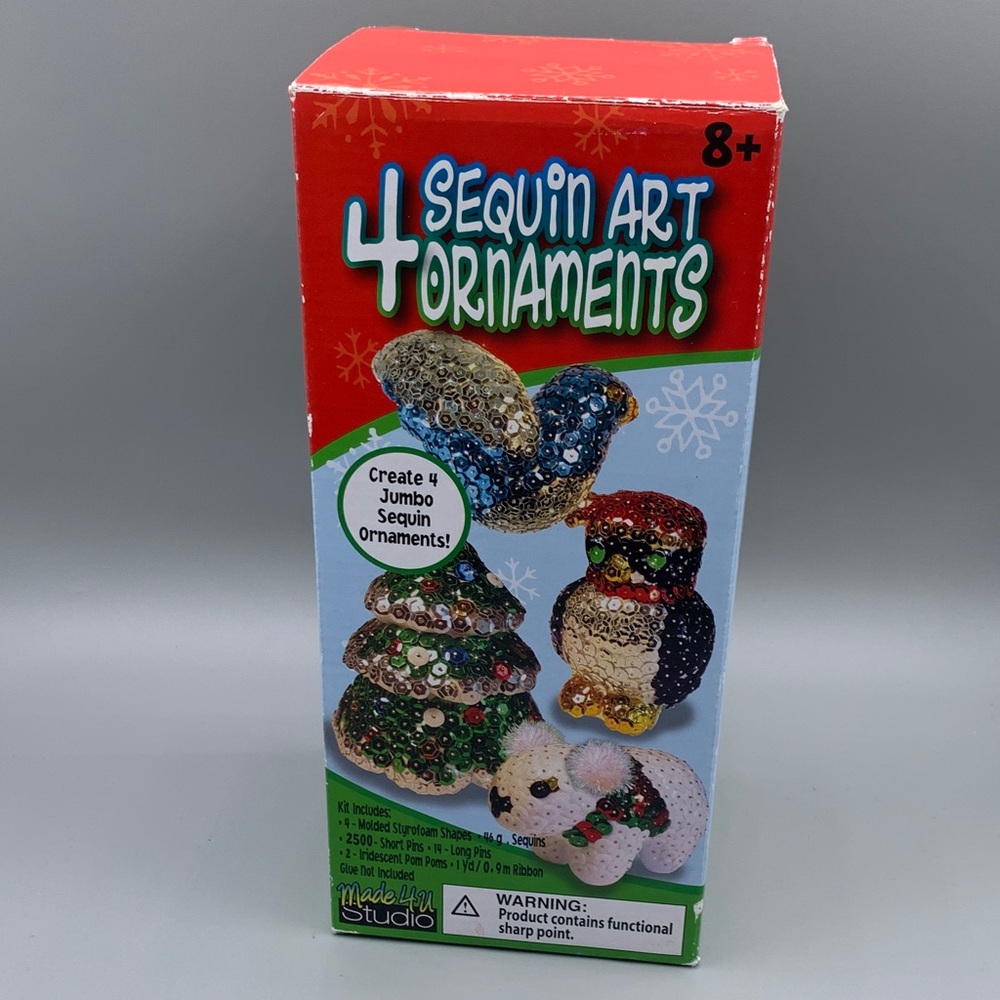Vintage Made By Me Studio 4 Sequin Art Jumbo Christmas Tree Ornaments KMART